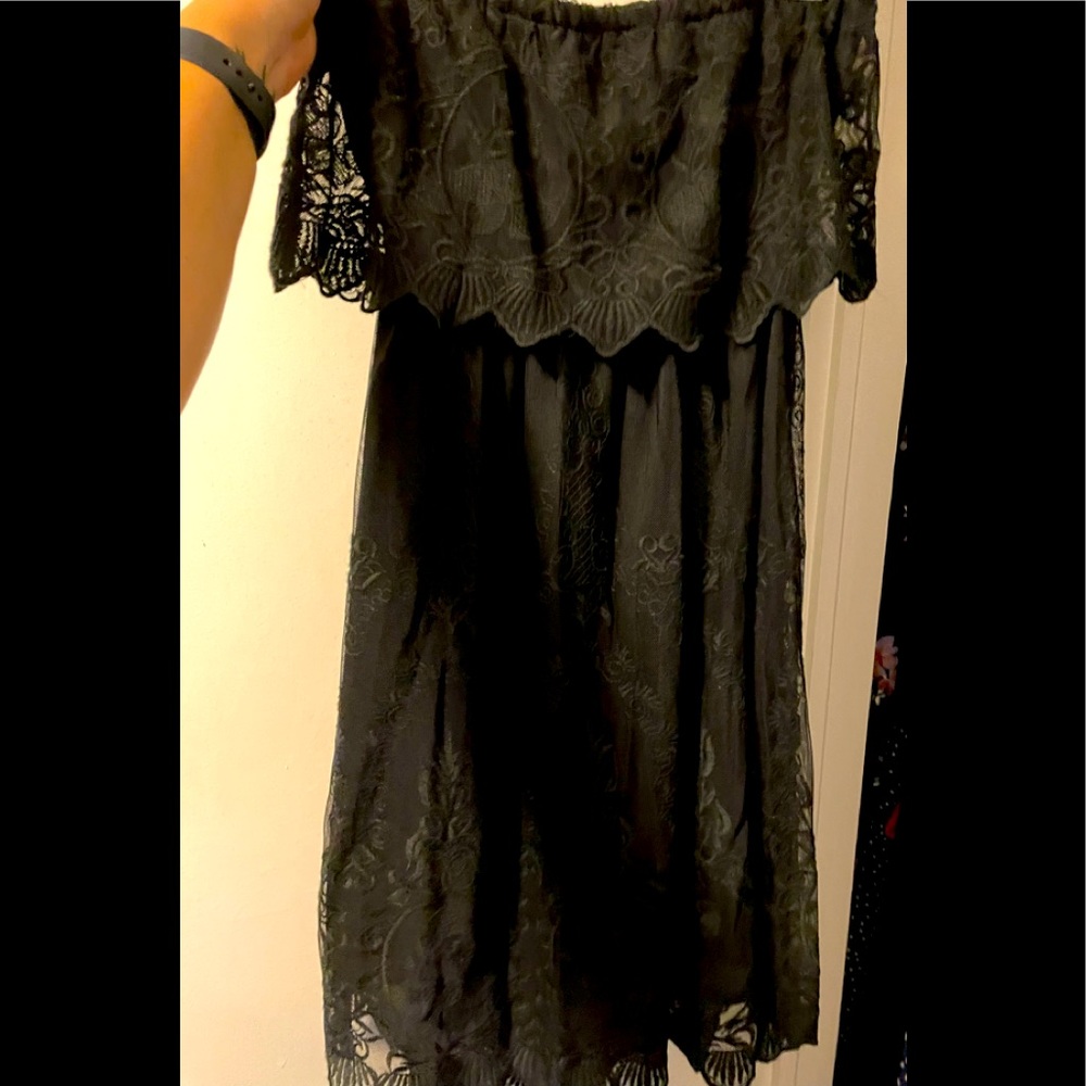 Black lace strapless dress